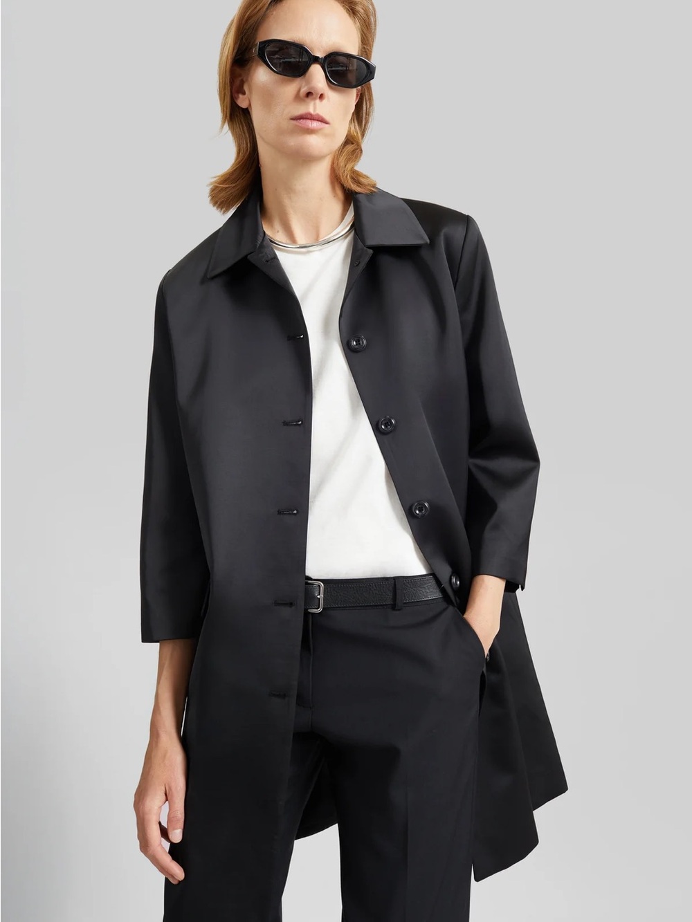 The Frankie Shop Vavin Satin Long Jacket in Black - Size L - NWT